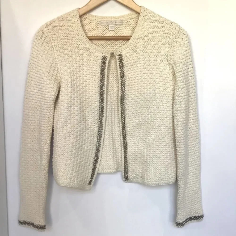 BOSTON PROPER Cotton Jacket Cream Knit XS